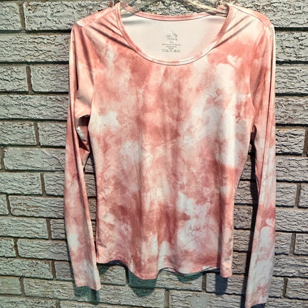 Reebok Womens Tie Dye‎ Long Sleeve Activewear Top Pink White Size XS
